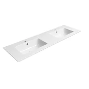 PURA dvojni keramični umivalnik Slim 142x46cm, bela ExtraGlaze - Bela - 142,6x17,5x46 cm - GSI - PURA - 24 - Keramika - Pravokotnik - 1426 - 175 - 460 - 14