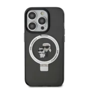 Originalen KARL LAGERFELD MagSafe ovitek iPhone 16 Pro Max - S stojalom - Karls full body - prozorno črn - KLHMP16XHMRSKCK