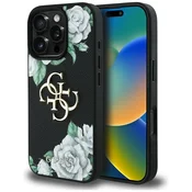 shumee Ovitek Guess Grained Roses Big 4G z logotipom za iPhone 16 Pro Max, črne barve