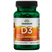 Swanson Vitamin D3, 5000 ie, večja učinkovitost, 250 mehkih kapsul