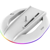 PlayStation 5 pokončno stojalo z 2 USB-A vhodoma in RGB osvetlitvijo bele barve za PS5 Slim & PS5 Pro iPega