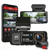 Farrot Avto kamera 4K UHD z Wi-Fi, GPS, HDR, ADAS nočnim načinom, funkcijo parkiranja in mobilno aplikacijo, zadnja kamera