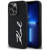 Ovitek Karl Lagerfeld silikonski ovitek Metal Script Logo črn za iPhone 14 Pro (KLHCP14LSCMSMVK)