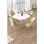 Hanah Home trpezarijski set Osle, sto i 4 stolice, bela ploca, zlatne noge, krem tkanina Babyface