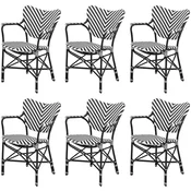 Casa Padrino luxury dining room chair set of 6 with armrests white/black 63 x 54 x H. 87 cm - Luxury rattan garden chairs - Dining room furniture - Garden furniture - Luxury furniture