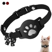 INF Adjustable Reflective Cat Collar with Silicone AirTag Holder, Waterproof Black, (5000214788)