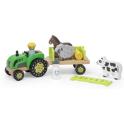 Drveni set Viga - Traktor s farmerom i životinjama
