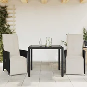 vidaXL Bistro garnitura 3-delna z blazinami črn poli ratan
