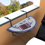 VIDAXL viseča balkonska miza mozaik, modro-bela