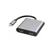 E-GREEN Adapter USB 3.1 tip C (M) - 2 x HDMI
