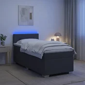 vidaXL Postelja s pomičnim okvirjem, vzmetnico in LED Temno siva Blago