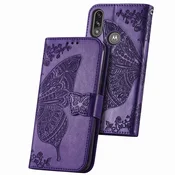 Preklopna torbica Metulj za Motorola Moto E7i Power – denarnica, TPU zaščita (vijolična)