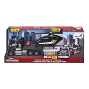 Šleper s prikolicom i policijski helikopter Mack Truck Police Helicopter Majorette sa zvukom i svjetlom s gumiranim kotacicima duljine 35 cm