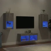 4-dijelni zidni TV ormarici s LED svjetlima boja hrasta