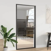 vidaXL Notranja vrata Črna 102.5 x 201.5 cm Kaljeno steklo in aluminij