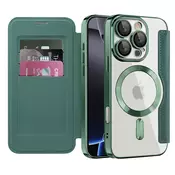Etui SmartMag Book z Magsafe tehnologijo in RFID denarnico za iPhone 16 Pro - green