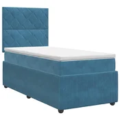 vidaXL Postelja boxspring z vzmetnico Modra 90 x 200 cm Žamet