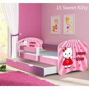Djecji krevet ACMA s motivom, bocna roza + ladica 140x70 cm 15 Sweet Kitty