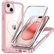 Overboard Ovitek za iPhone 15, oklepni, polna zaščita 360° za MagSafe, zaščita zaslona, roza zlata