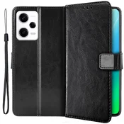 GS Preklopni ovitek za Xiaomi Redmi Note 12 5G/POCO X5 5G, denarnica Crazy Horse, črna