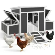 PAWHUT Kurnik iz lesa z 2 gnezdi, velika kolesa O7.5cm, zunanji kurnik za kokoši z valovito streho, ki se odpira, nepremočljiva, izvlečni pladenj, hišica za 2-4 kokoši, race, 147x94x90cm, siva