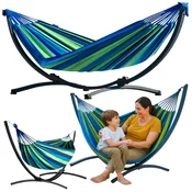 Lean-toys Viseča mreža s kovinskim stojalom 200x120cm, zeleno-modra