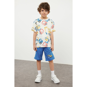 Trendyol Ecru Boys Car Patterned T-shirt Shorts Set Knitted Top-Bottom Set