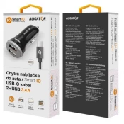 Aligator Pametni avtomobilski polnilec 3,4 A, 2xUSB, pametni IC, črn, kabel USB-C