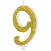Rojstnodnevna sveča številka 9, zlata, 10 cm, 1 kos.