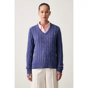 U.S. Polo Assn. pulover ženski bombažen V-NECK CABLE