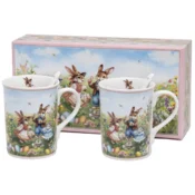 Komplet dveh porcelanastih skodelic z velikonočnim zajčkom v darilni škatli