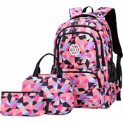 Netscroll 3-delni set šolskega nahrbtnika z dodatnima torbama, prostoren in trpežen nahrbtnik z ergonomsko zasnovo, navoljo v roza barvi, vodoodporen, SchoolBag, Dekliške