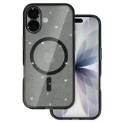 Silikonski ovitek Glitter MagSafe za iPhone 17 - prozorno črn z bleščicami