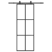 Vidaxl Drsna vrata z opremo črna 76x205 cm ESG steklo