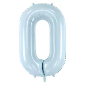 PartyDeco balon iz folije številka 0, 72cm, svetlo moder