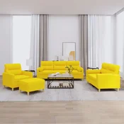 4-dijelni set sofa s jastucima svjetložuti od tkanine