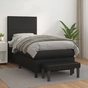 Greatstore Box spring postelja z vzmetnico črn 100x200 cm umetno usnje