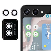 GS Kaljeno steklo za zadnjo kamero za Samsung Galaxy Z Flip5 5G, s kovinskim okvirjem, srebrno
