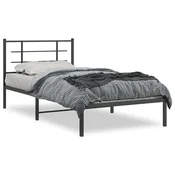 Vidaxl Kovinski posteljni okvir z vzglavjem črn 107x203 cm