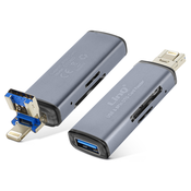 LINQ Citalnik kartic SD/Micro-SD 2 v 1 Lightning/USB moški, OTG funkcija z USB ženski, LinQ - siv, (21262045)