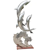 Casa Padrino luxury XXL garden decoration sculpture dolphins silver H. 300 cm - Huge garden decoration stainless steel figure - XXL stainless steel animal figure - XXL garden sculptures