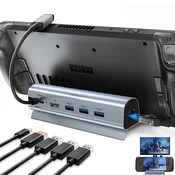 Adapter Type C JWD-TC58 na LAN, PD, HDMI, 3x USB 3.0 6 u 1 sivi
