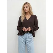 Sinsay - Viskozna twill bluza sa cipkastom završnom obradom - tamno braon