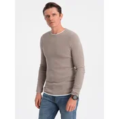 OMBRE Moški bombažni pulover z okroglim vratom V9 OM-SWSW-0103 bež barve MDN124232 XXL