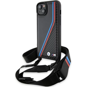 Bmw Ohišje BMW M Edition Carbon Tricolor Lines & Strap za iPhone 15 Plus/14 Plus - črno