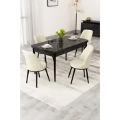 Hanah Home trpezarijski set Rax, sto na razvlacenje i 4 stolice, ploca u dekoru crnog mermera, krem tkanina Babyface