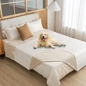 Nikcorp Zaščitna podloga za psa odeja vodoodporna z TPU oblogo žamet dvostranska bež 100 x 120 cm pralna za kavč posteljo teraso piknik potovanje