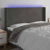 Vidaxl vidaXL Vzglavje postelje z LED diodo temno sivo 163x16x118/128 cm žametno