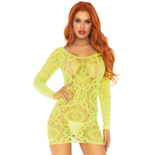 Leg Avenue Lace Long Sleeved Mini Dress 86794 Neon Yellow