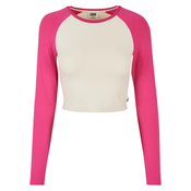 Womens Organic Cropped Retro Baseball Longsleeve Whitesand/Hibiscus Pink
